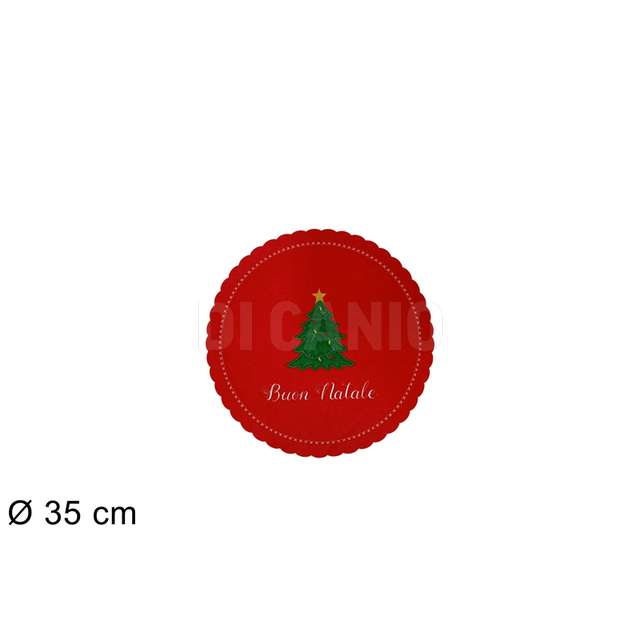Sottopiatto feltro tondo rosso con albero 35 cm. - Principale