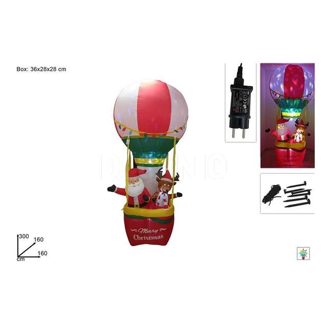 Gonfiabile mongolfiera con babbo natale e renna 300 cm con luci - Principale