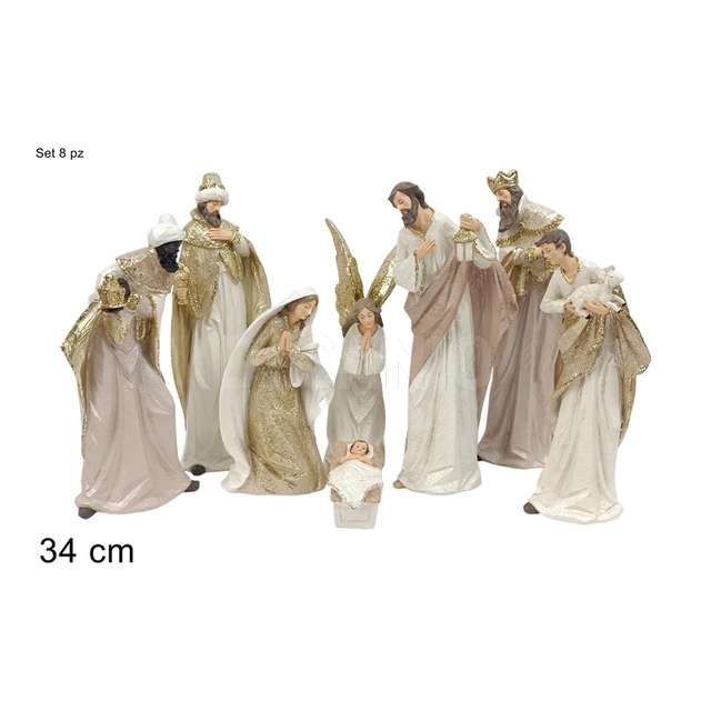 Nativita 34cm set 8pz con glitter oro - Principale