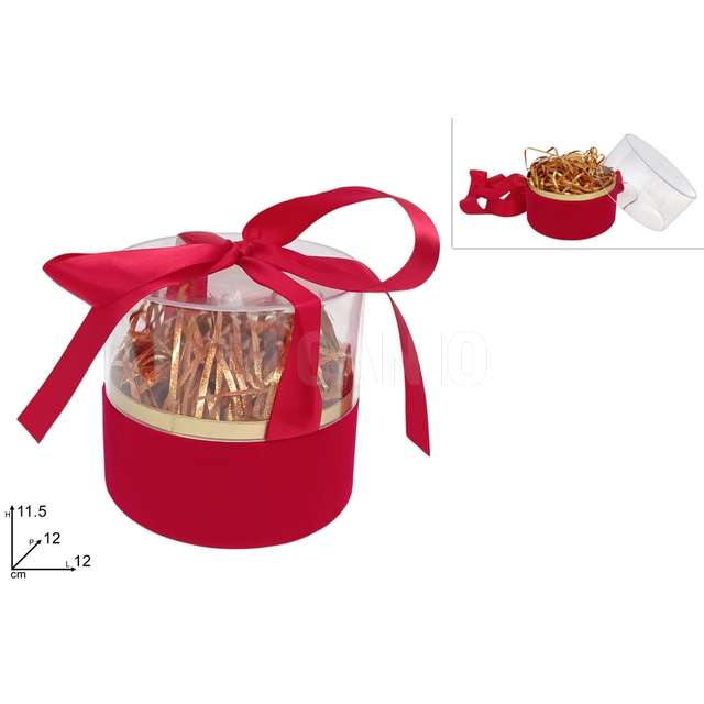 Scatola tonda rossa velluto con fiocco - Principale