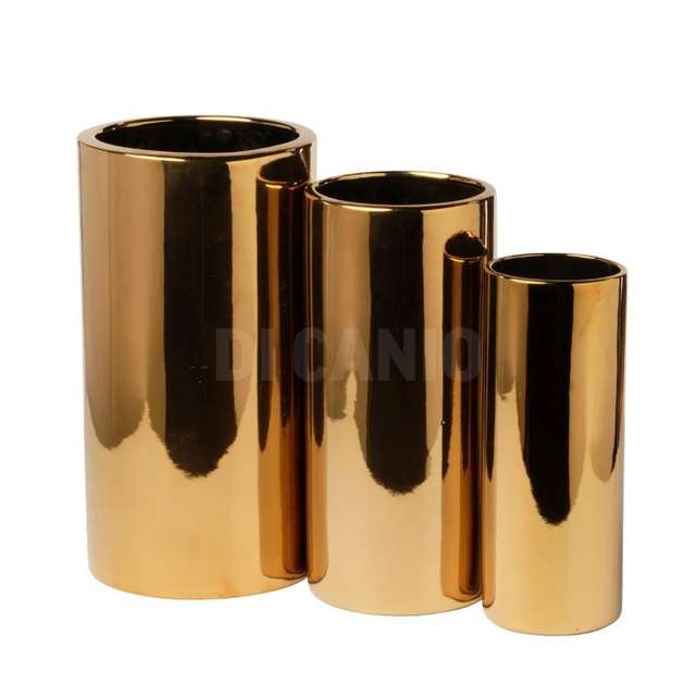 Set 3 vasi 16x16x1/13x13x28/10x10x25cm gold - Principale