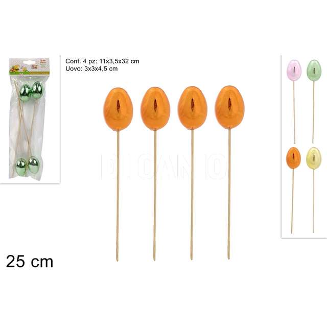 Set 4 pz spilloni uova lucide cm.25 4 colori - Principale