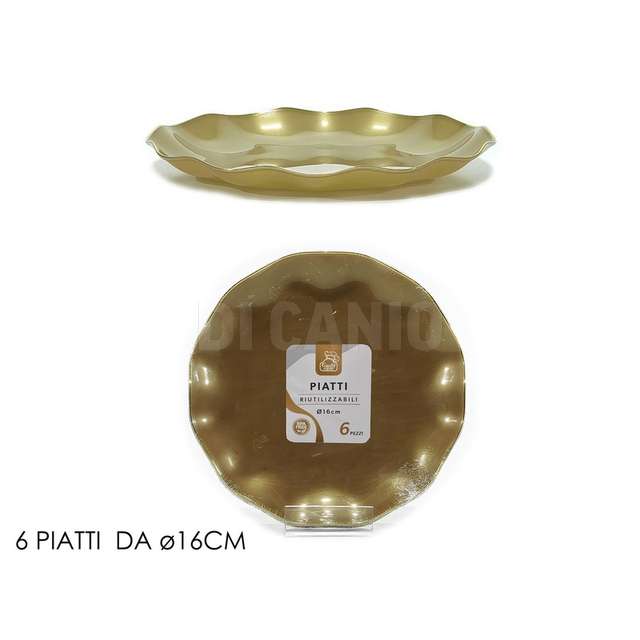 Set 6 piatti dm.16cm beige con bordo oro - Principale