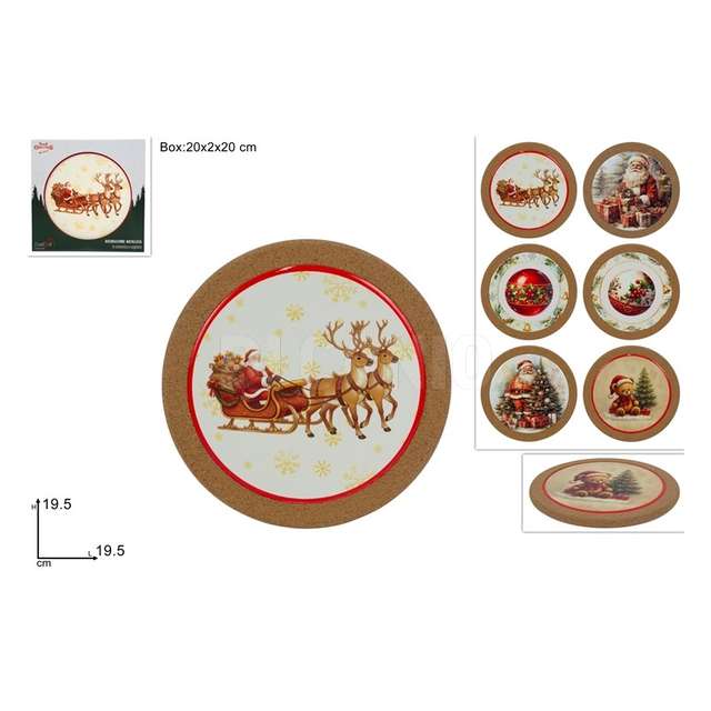 Sottopentola ceramica con sughero tondo decori natalizi ass - Principale
