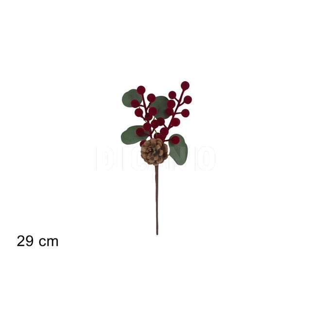Stelo 29cm pigne e bacche effetto velluto bordeaux - Principale