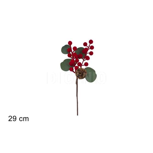 Stelo 29cm pigne e bacche effetto velluto rosso - Principale