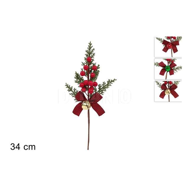 Stelo 34cm bacche c fiocco scozzese c campanellino 3ass - Principale