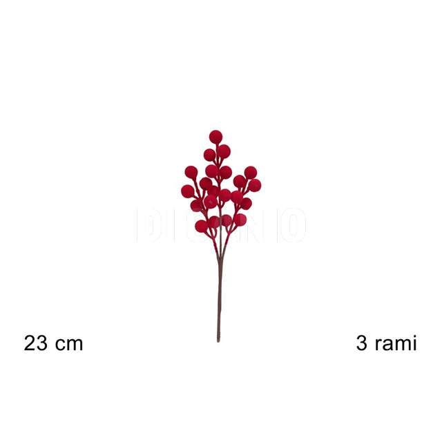 Stelo bacche rosse velluto 23cm ( 3 rami) - Principale