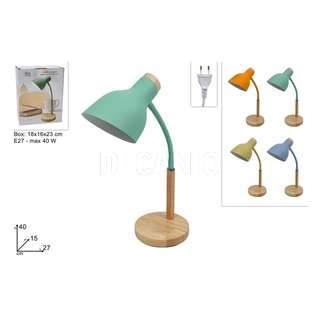 LAMPADA REGOLABILE IN METALLO CON BASE LEGNO 4 COLORI