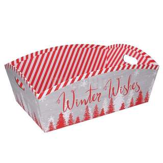 CESTA CARTONE ALBERI GRIGIO ROSSO RETTANGOLARE CM. 38/40X27H15