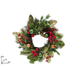 DIETROPORTA 50 CM. CON FOGLIE VERDI GLITTERATE CON PALLE COLORATE
